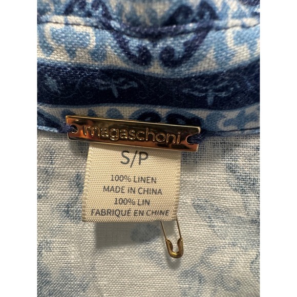 Magaschoni Blue Floral Linen Button Front Shirt Size S/P - Picture 5 of 8